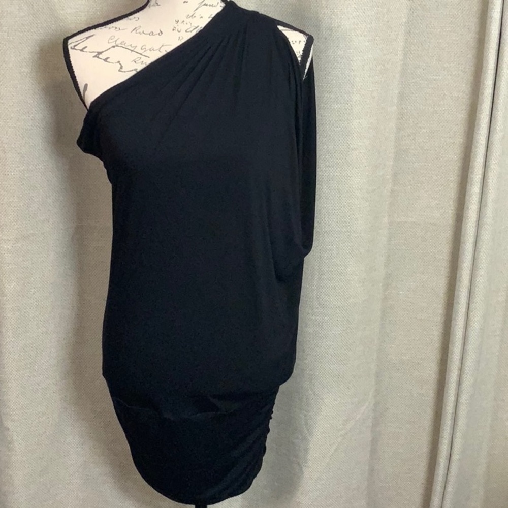 Fashion Junkie Tunic Dress Goddess One Shoulder Black Medium Grecian